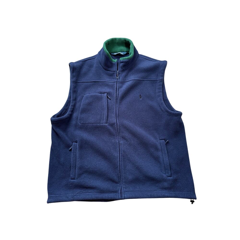 Polo Ralph Lauren Fleece Vest Mens XXL Navy Blue Green Trim Full Zip Gorpcore